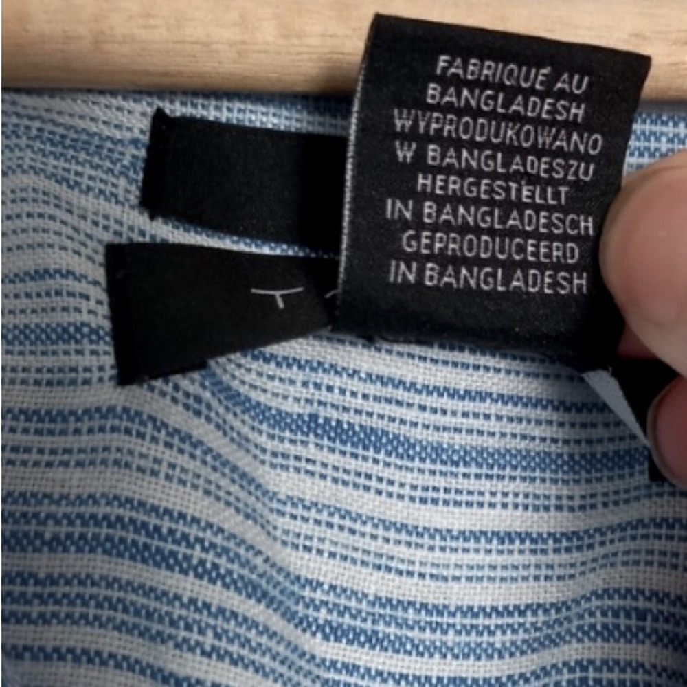 Tahari Plus 100% Linen Collar Shirt Dress Light Blue stripe button up 2X pockets - Picture 15 of 16